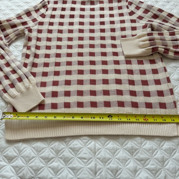 NWT LOFT Gingham Crewneck Pullover Long Sleeve Sweater Beige Rust - Size M - Picture 12 of 12